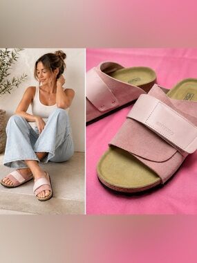 Birkenstock Kyoto Pink Suede Slide Sandals Soft Footbed Size 38 EU 7 US